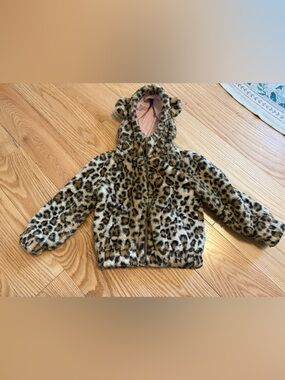 Faux Fur Leopard Print Hooded Jacket - Girls Tucker & Tate Size 3